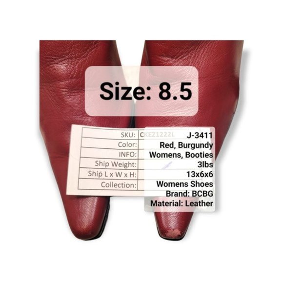 BCBG Women's Burgundy Leather High Heel Ankle Booties Point Toe Boots Size 8.5 - Picture 5 of 7